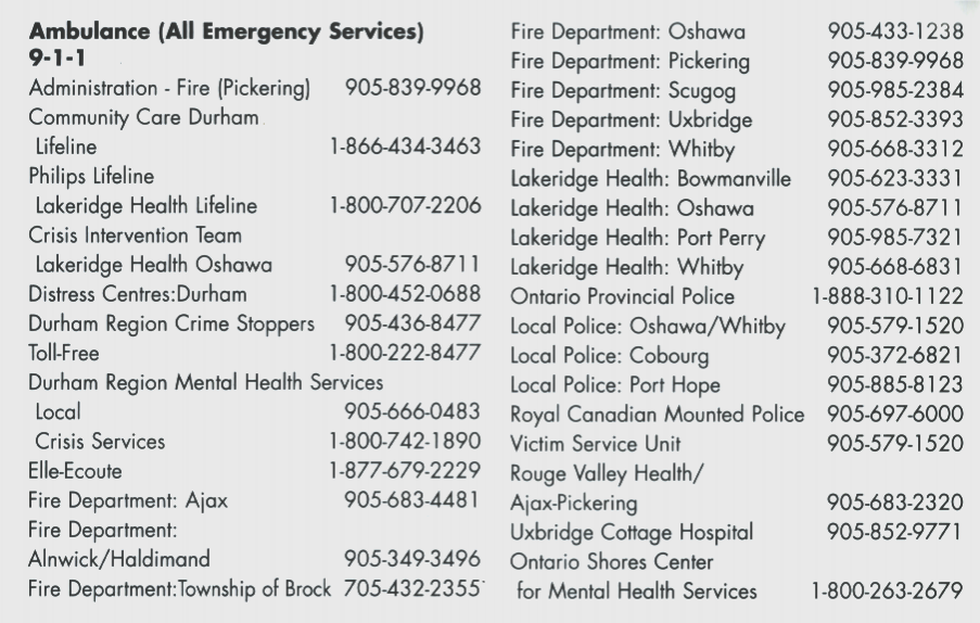 EMERGENCY NUMBERS