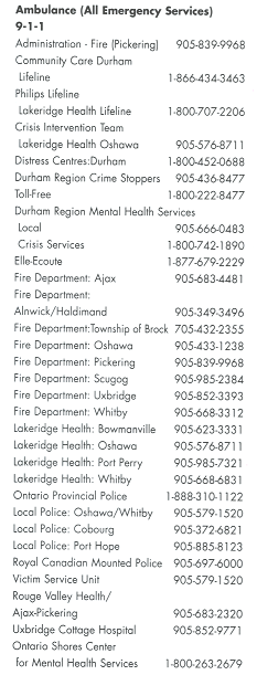 EMERGENCY NUMBERS