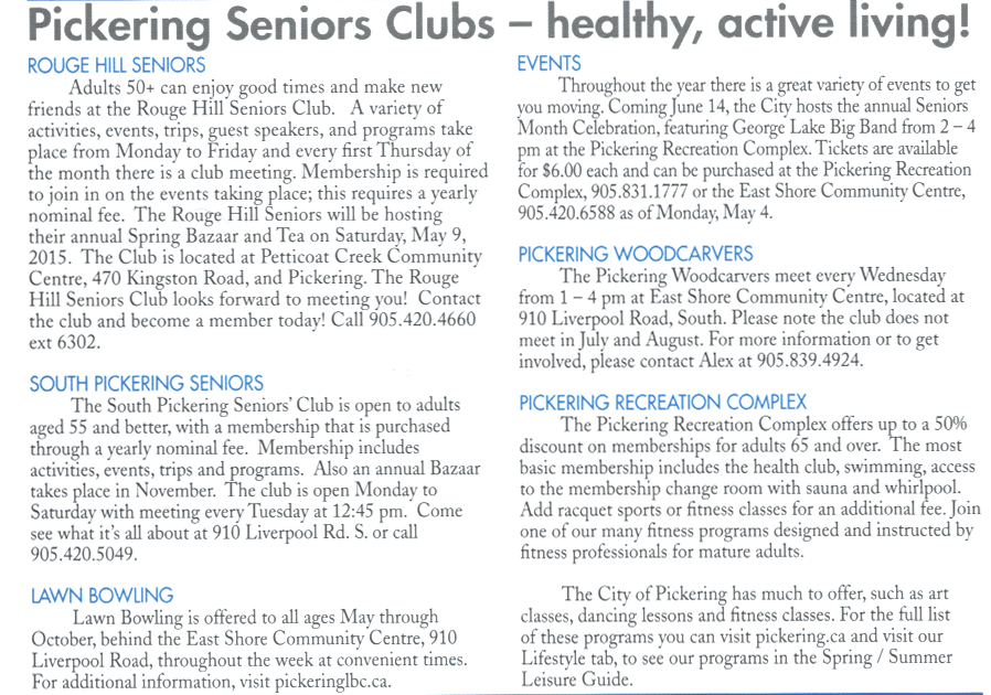 PICKERING SENIORS HEALTHY LIVING